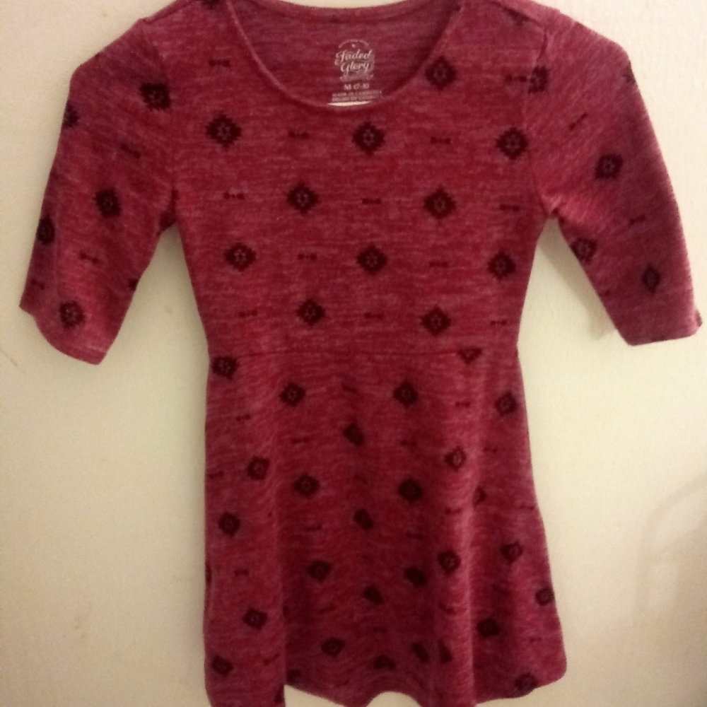 FADED GLORY GIRL'S SHORT SLEEVE SWEATER DRESS M